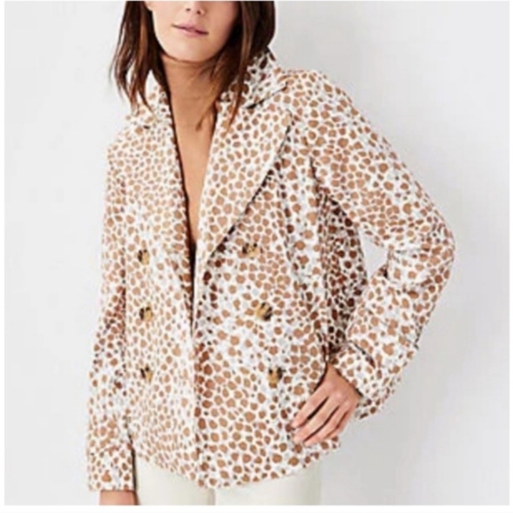 Ann Taylor Leopard Print Twill Swing Trench Jacket Spiced Taupe Size XXL